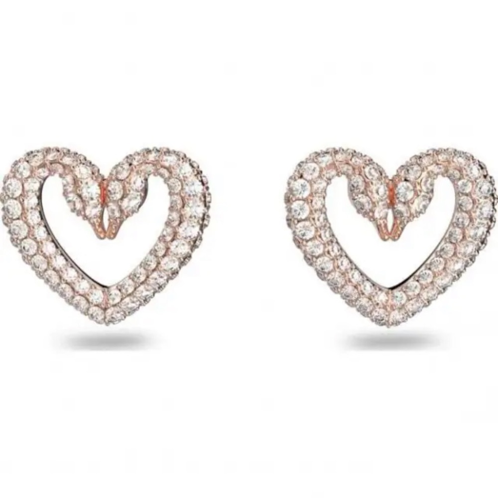 Swarovski Crystal Una Stud Earrings Heart Small White Rose-Gold Tone
